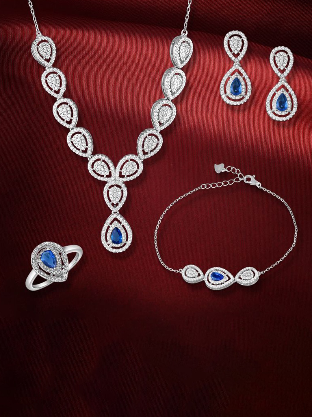 

Tuanz Silver Jewelry 925 Sterling Silver Rhodium Plated CZ Stone-Studded Jewellery Set