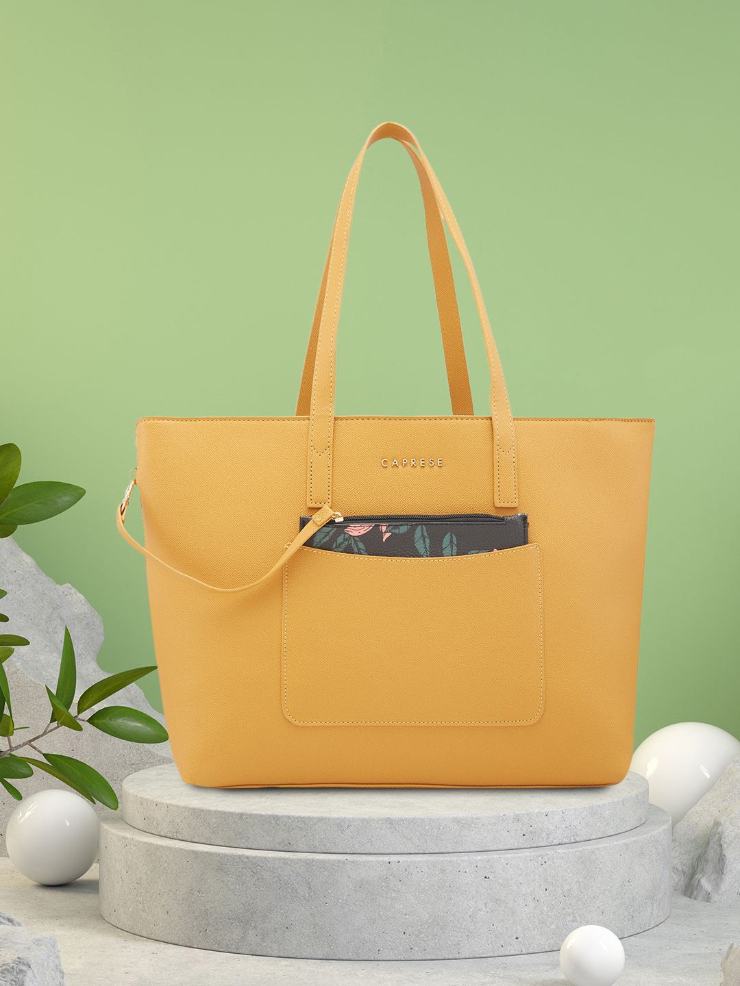 

Caprese PU Structured Tote Bag Buckle Detail, Yellow