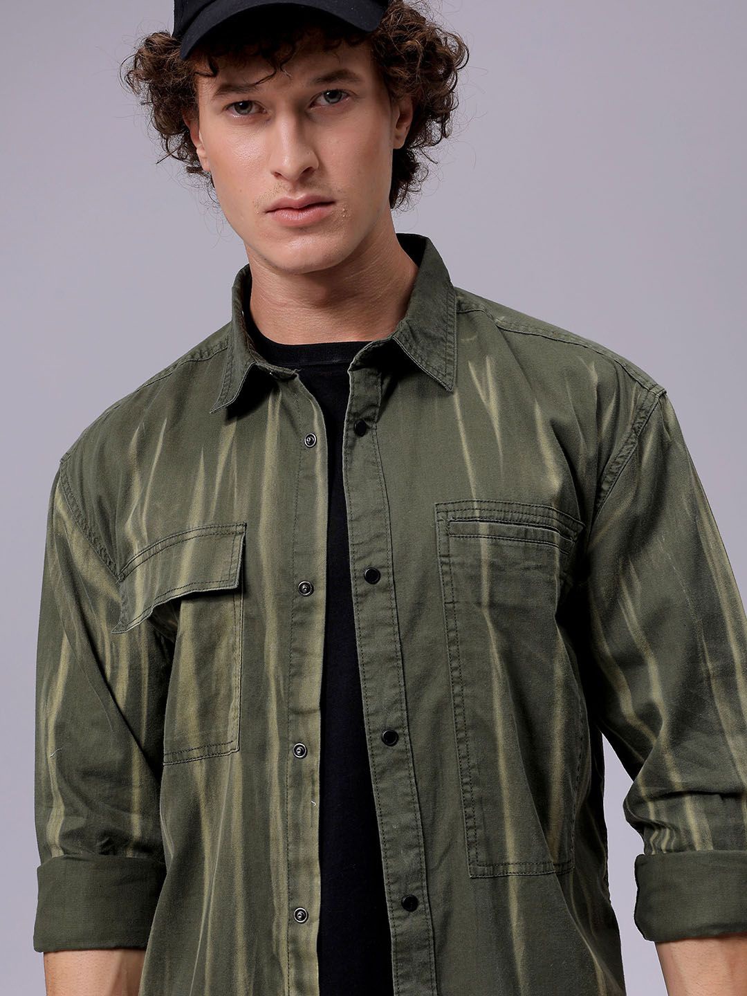 

The Indian Garage Co Men Solid Box Pockets Casual Pure Cotton Shirt, Olive