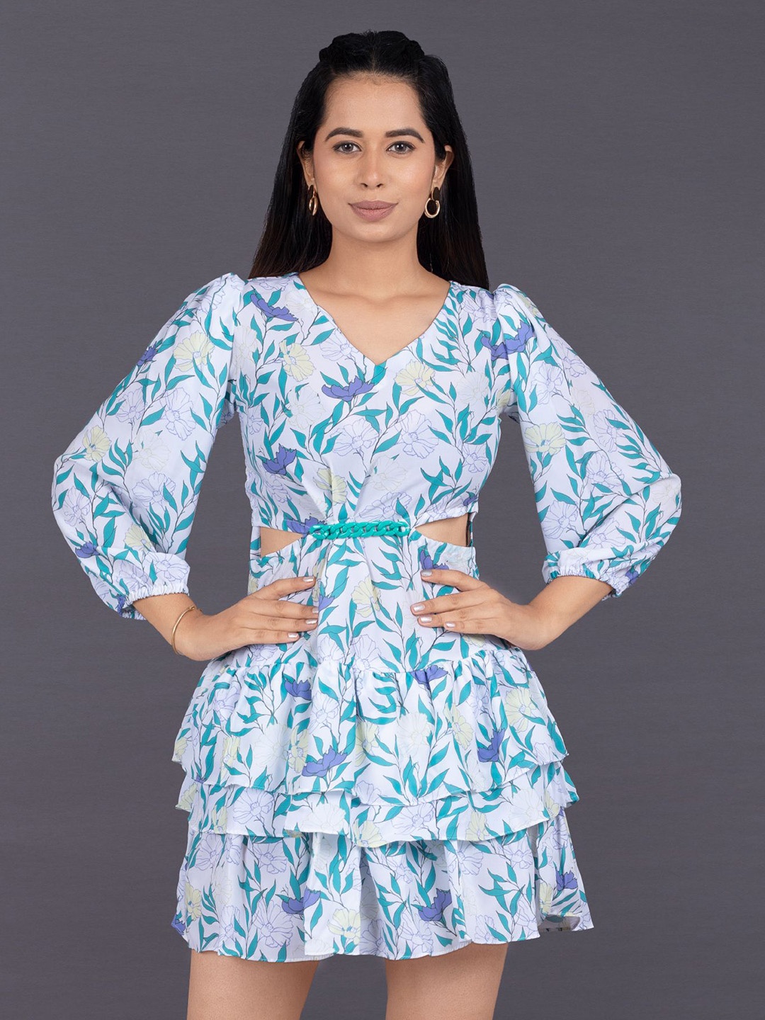 

La Aimee Women Floral Printed Fit & Flare Dress, Green