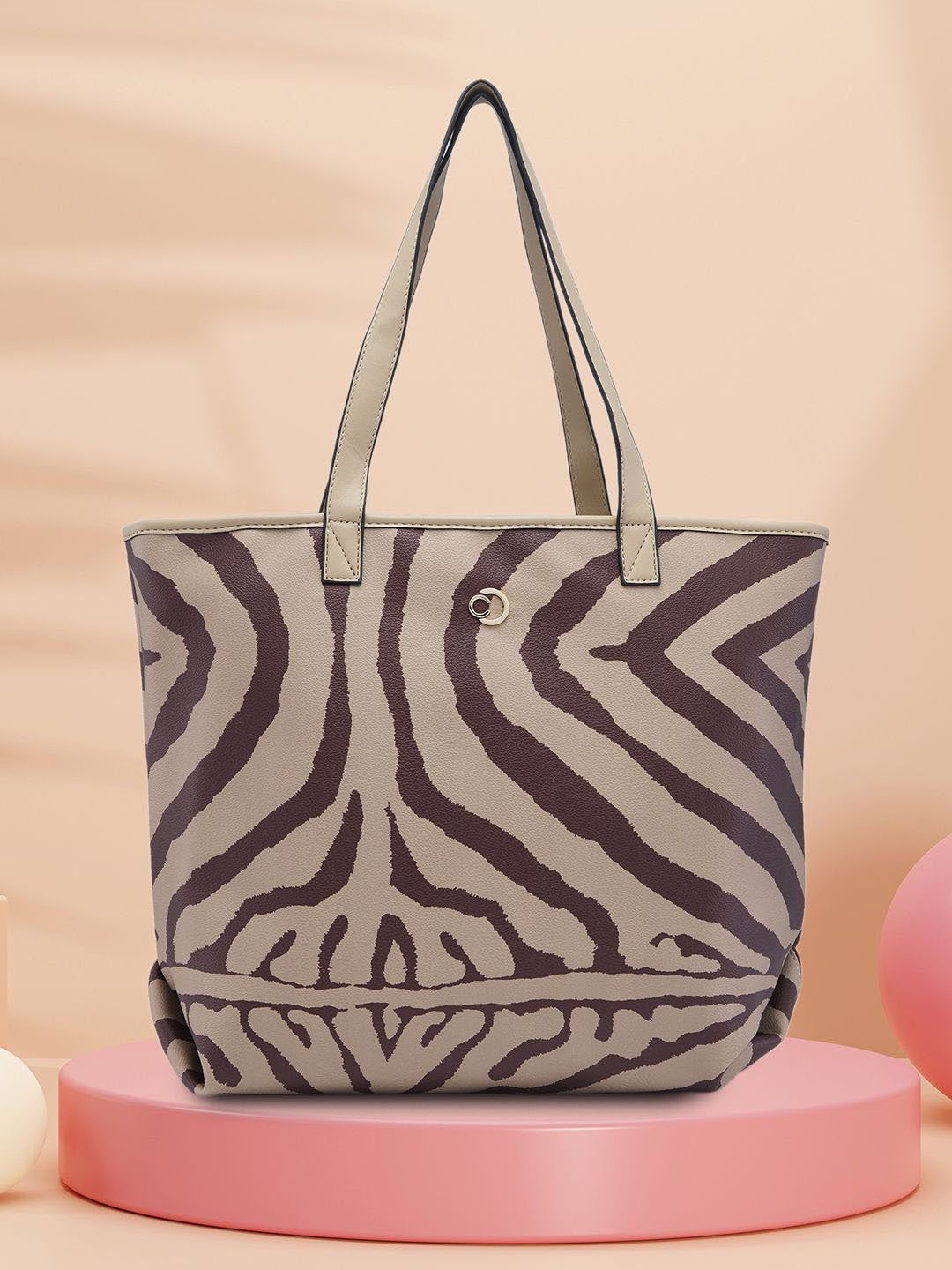 

Caprese PU Abstract Printed Shopper Tote Bag, Beige