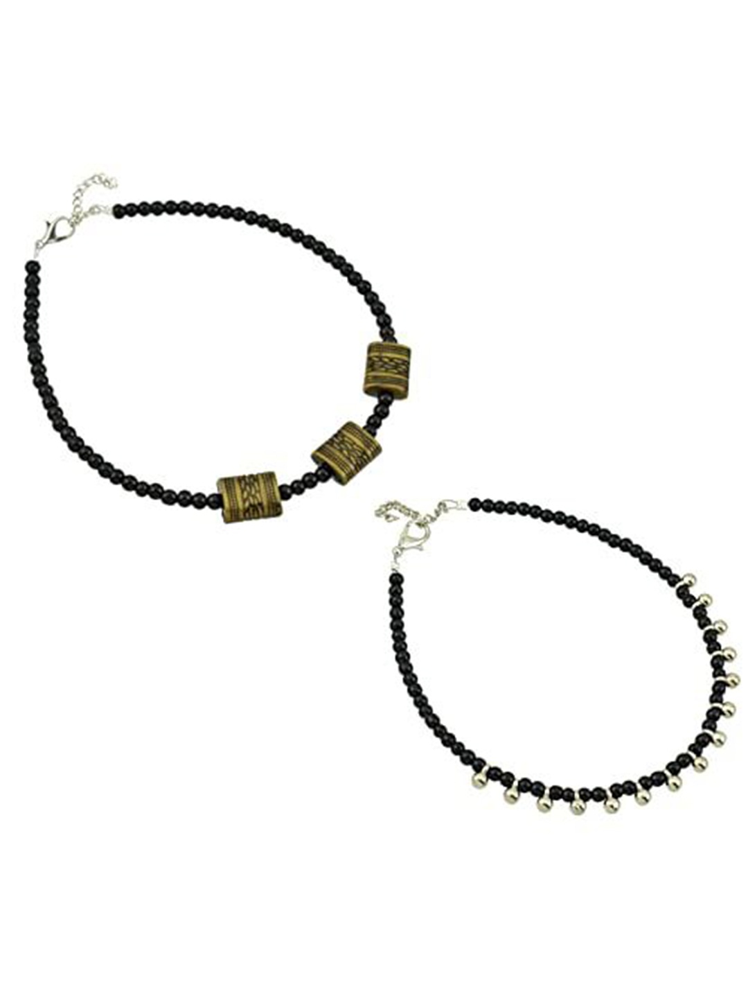 

HIGH TRENDZ Women Set of 2 Anklets, Black