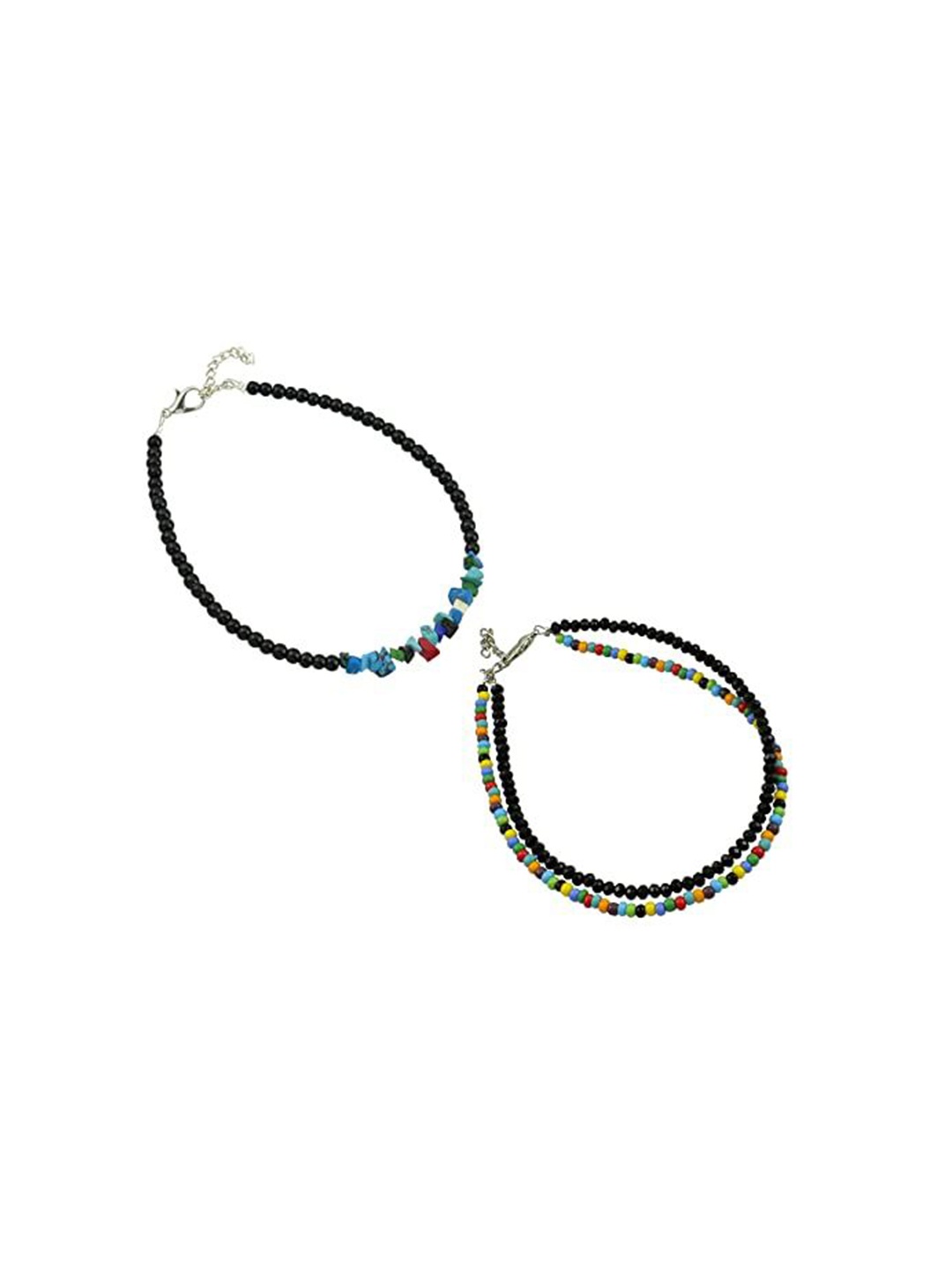 

HIGH TRENDZ Women Set of 2 Anklets, Black