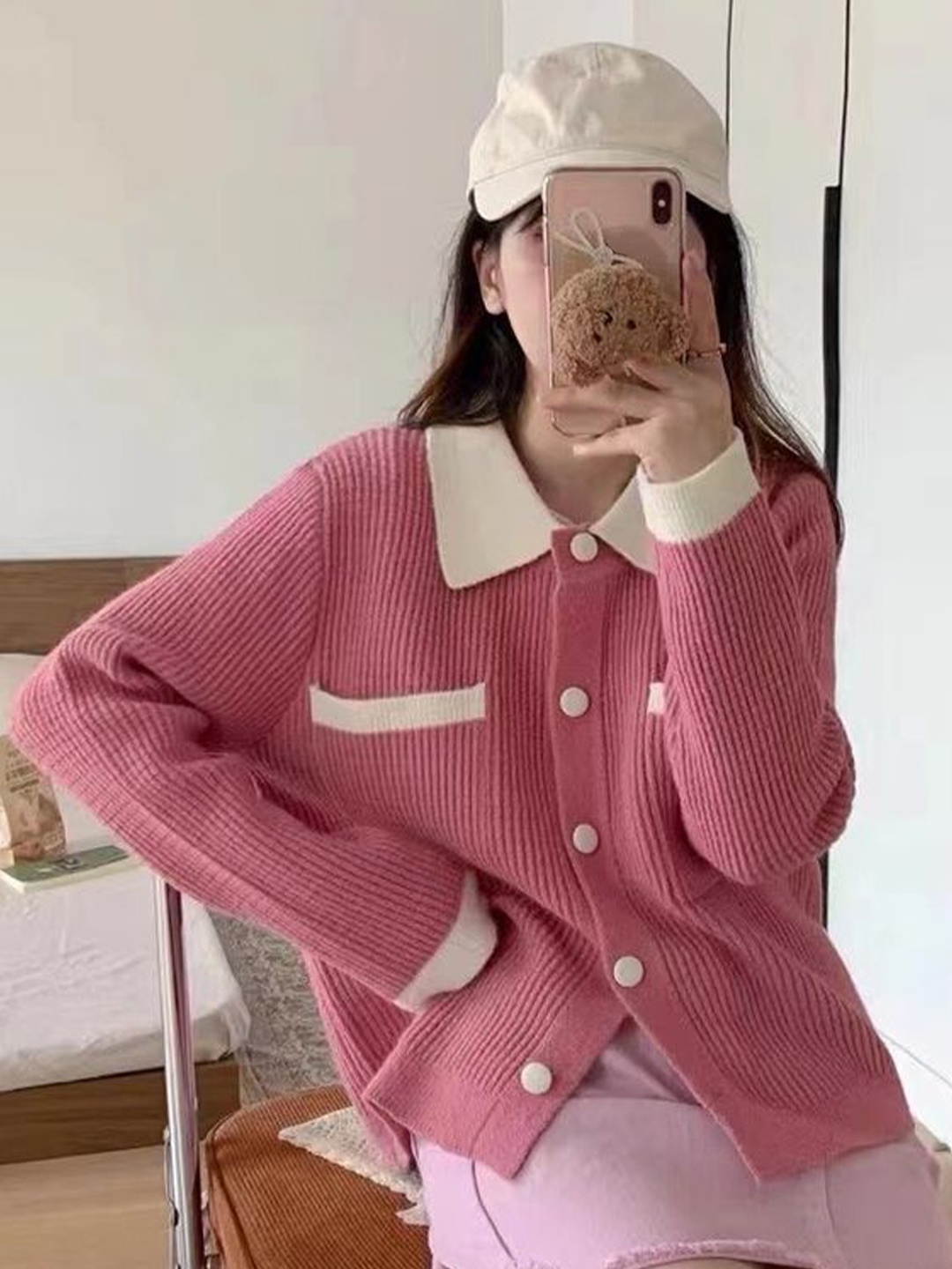 

LULU & SKY Women Striped Colourblocked Cardigan Sweaters, Pink