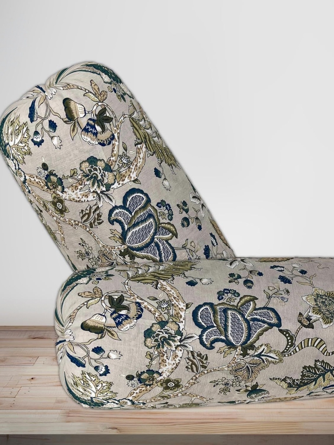 

Trance Home Linen Blue & Cream-Coloured 2 Pieces Printed Cotton 144TC Bolster Covers