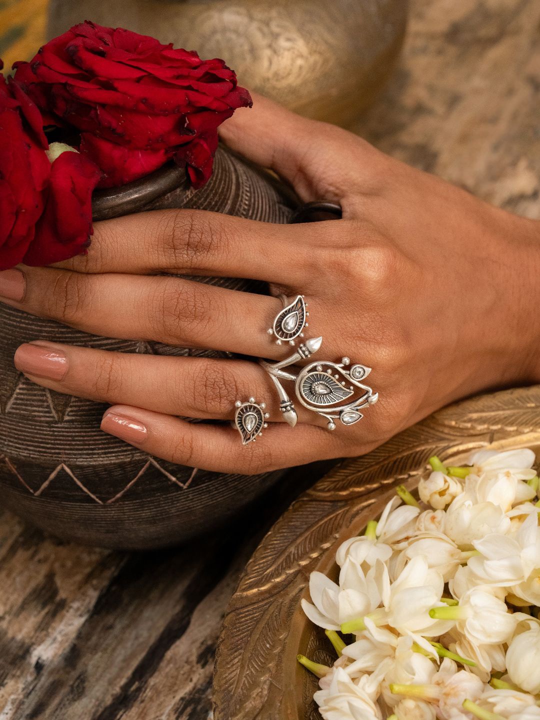 

SHAYA Mast Mahaul 925 Silver Artificial Stones Studded Oxidised Ring