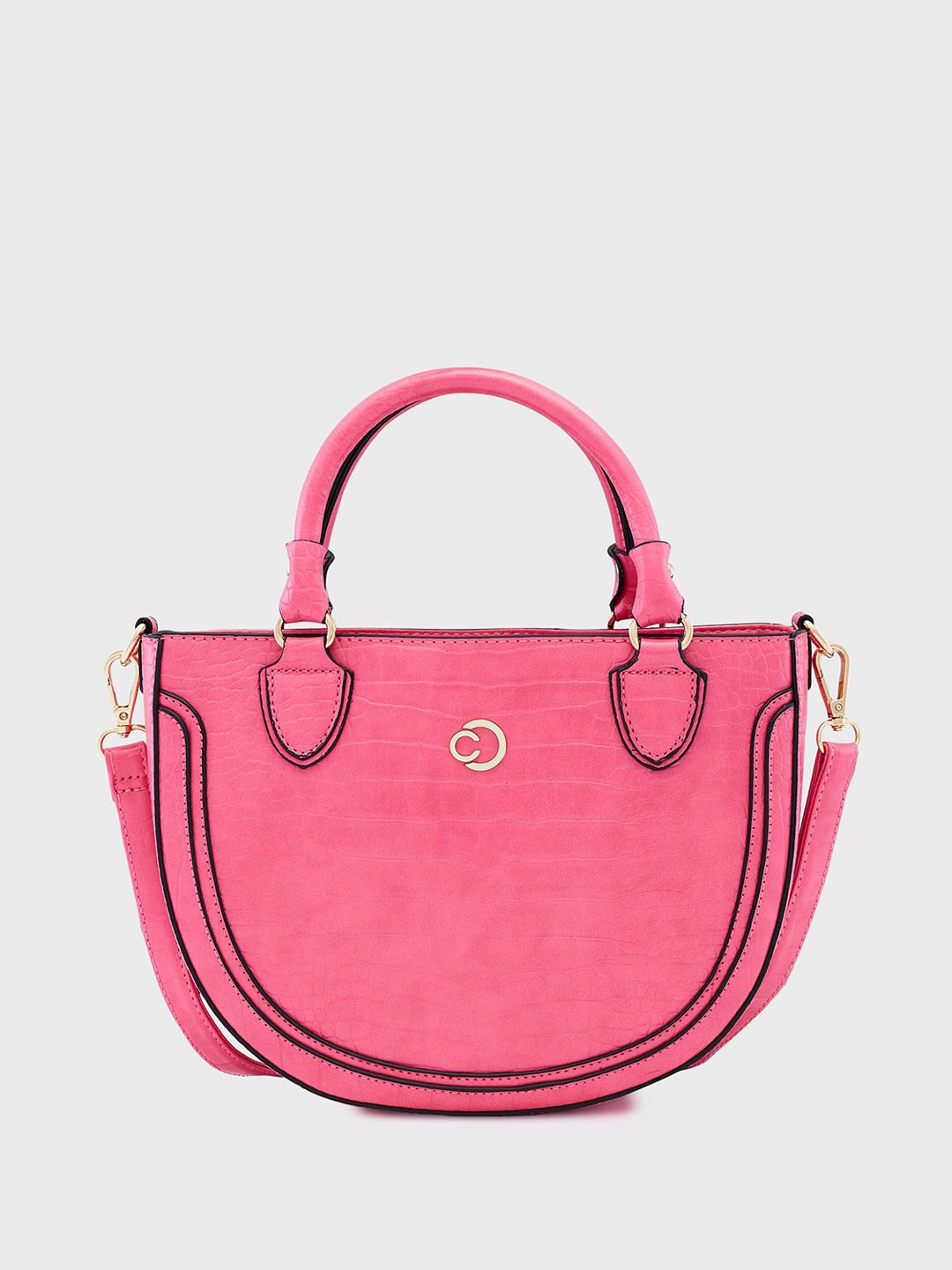

Caprese Solid PU Half Moon Satchel Bag, Pink