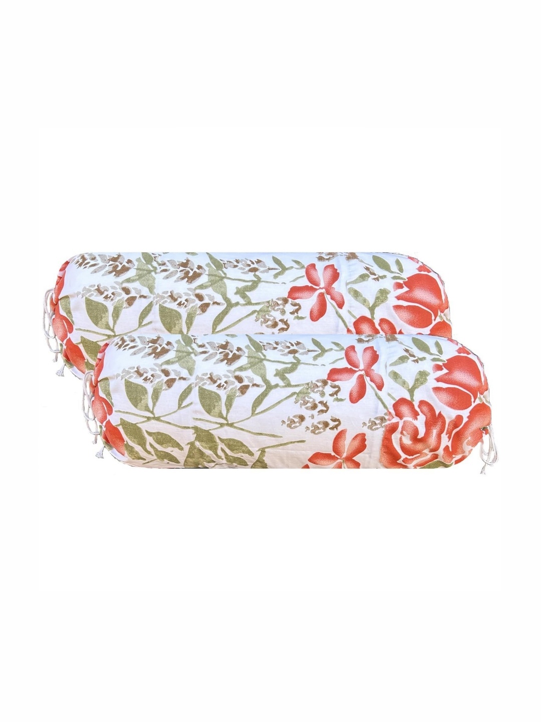 

Trance Home Linen White & Green 2 Pieces Printed Pure Cotton 200TC Bolster Covers