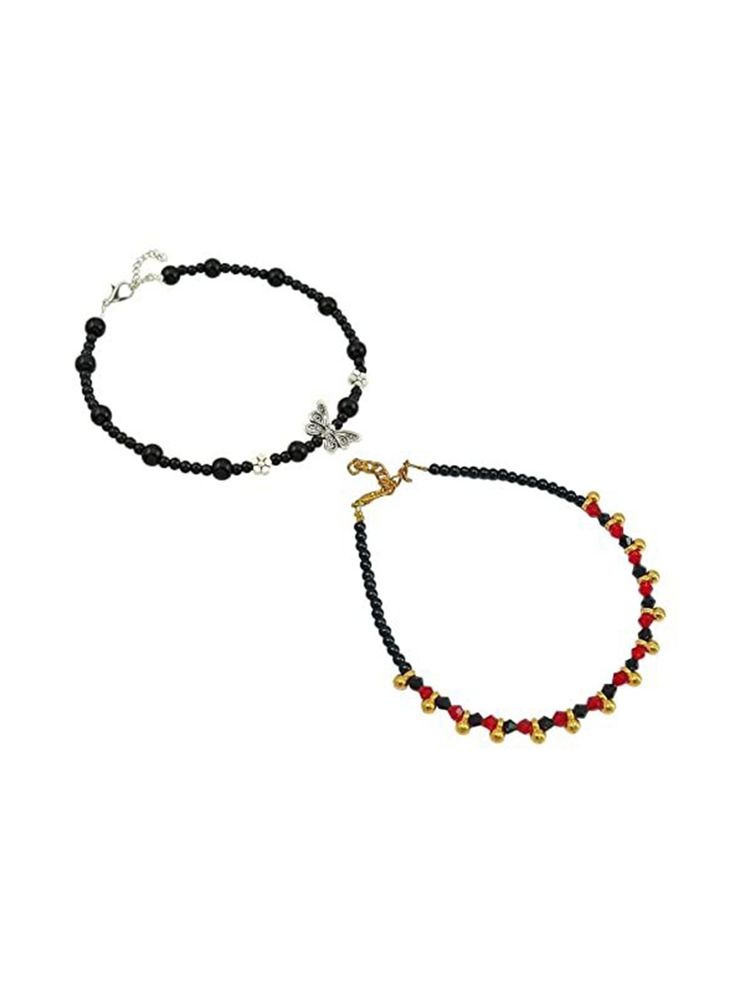 

HIGH TRENDZ Women Set of 2 Anklets, Black