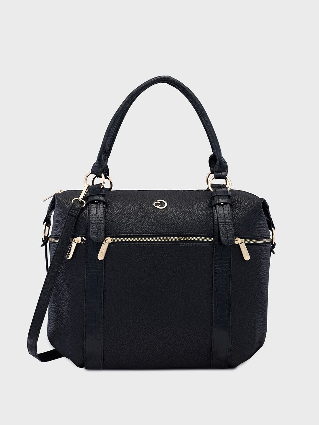 

Caprese Solid PU Structured Satchel Bag, Black