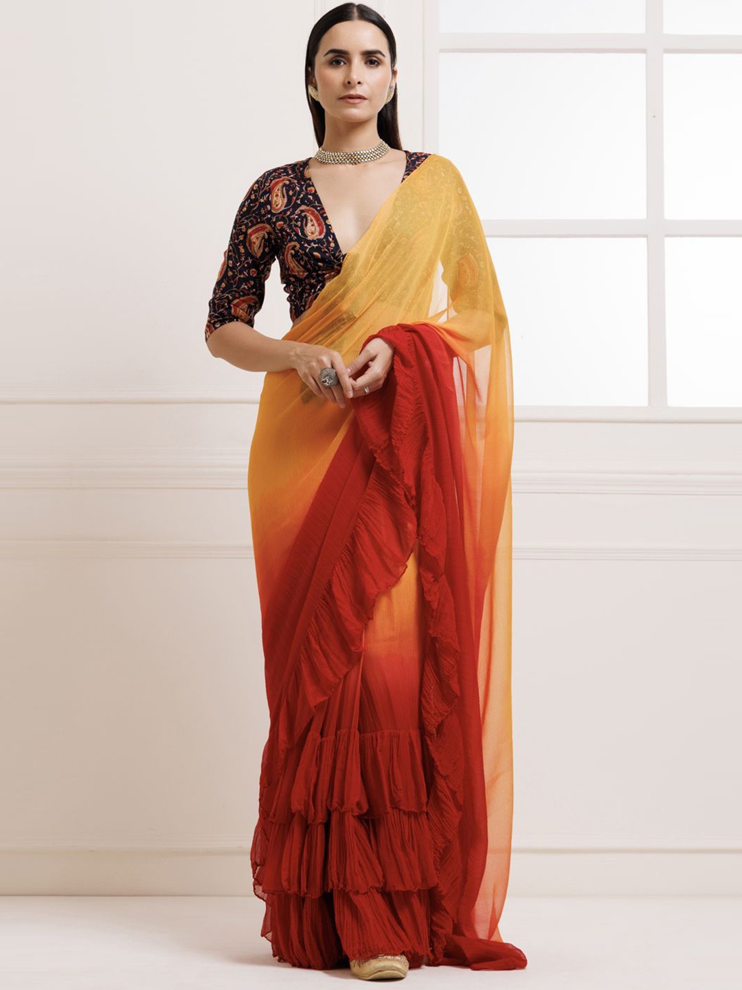 

Geroo Luxe Tie and Dye Dyed Saree, Orange