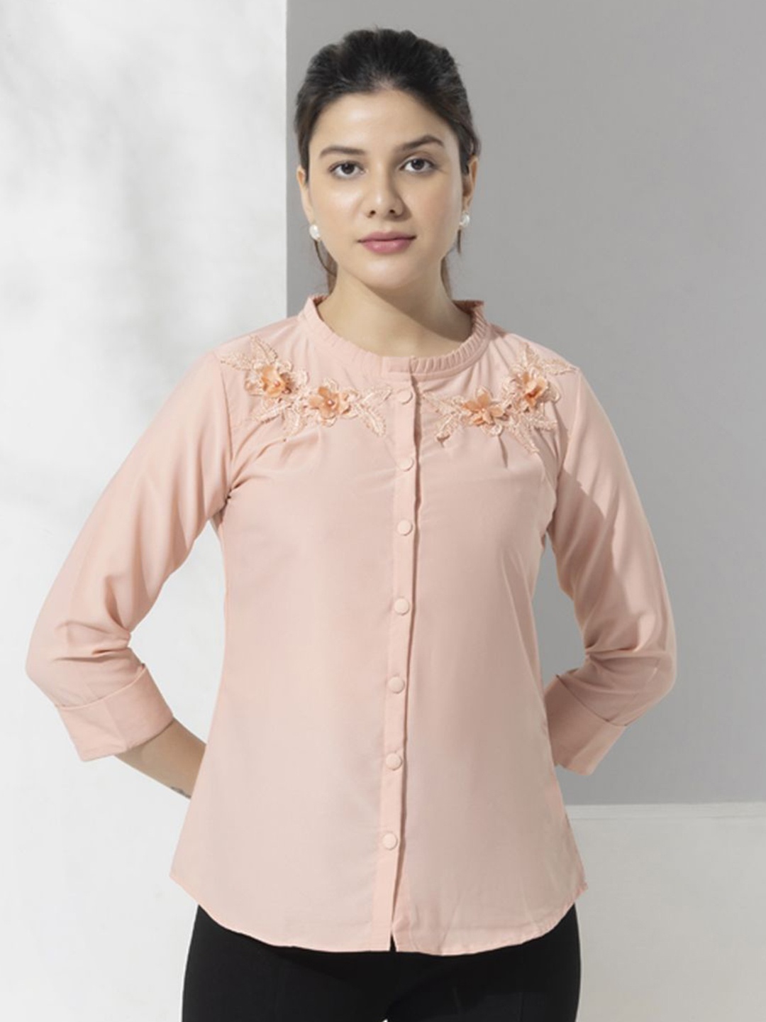 

Aumbe Floral Velvet Shirt Style Top, Pink