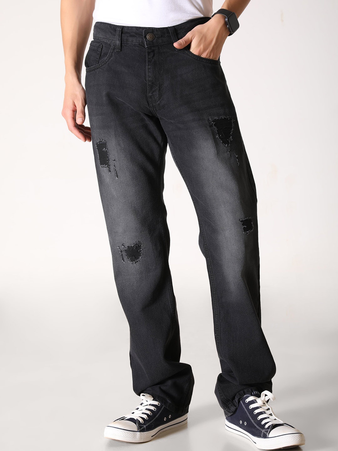 

VUDU Men Comfort Low Distress Light Fade Cotton Jeans, Black