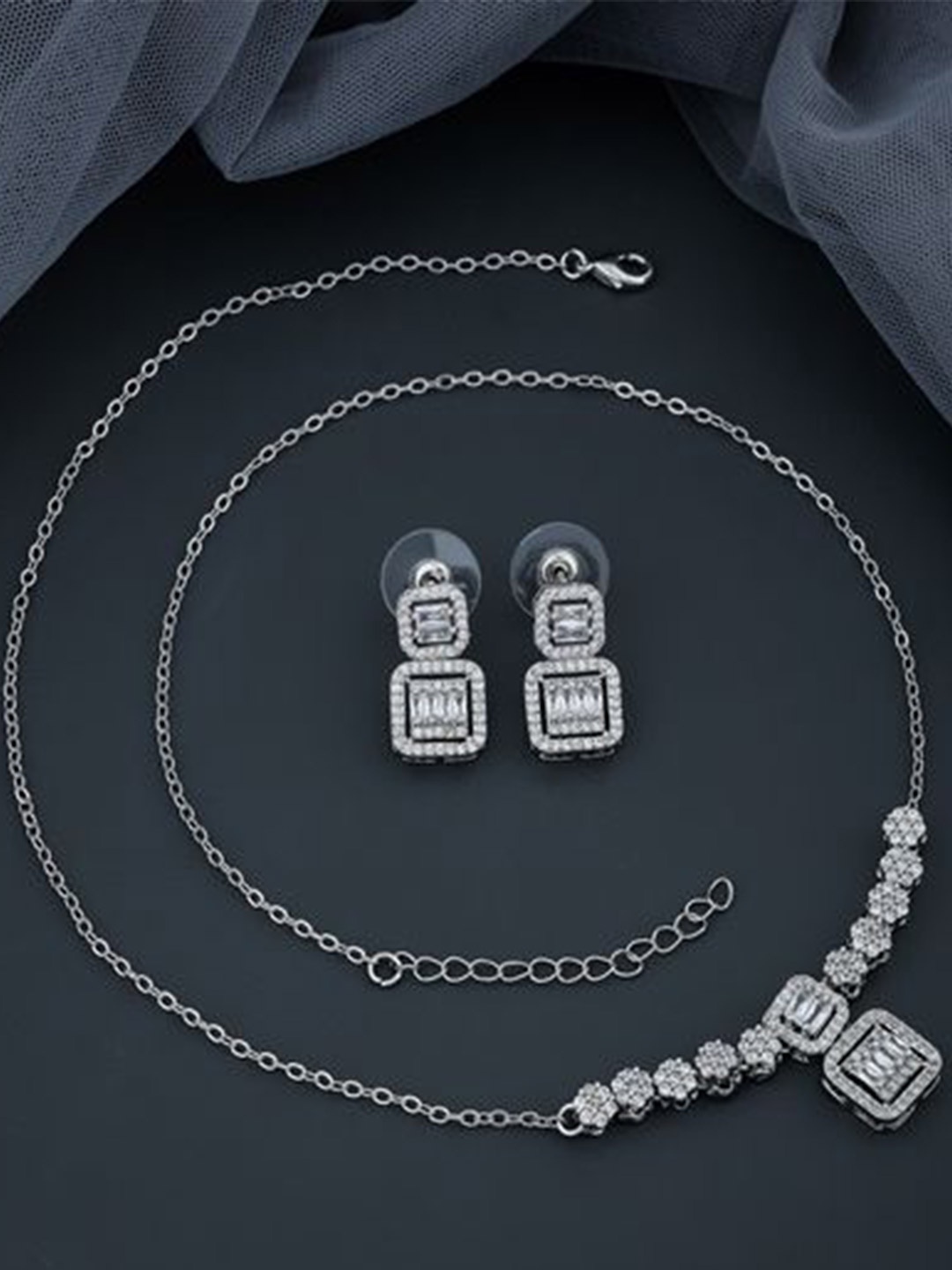 

SKY SHOPPERS Silver-Plated CZ Stone-Studded Jewellery Set