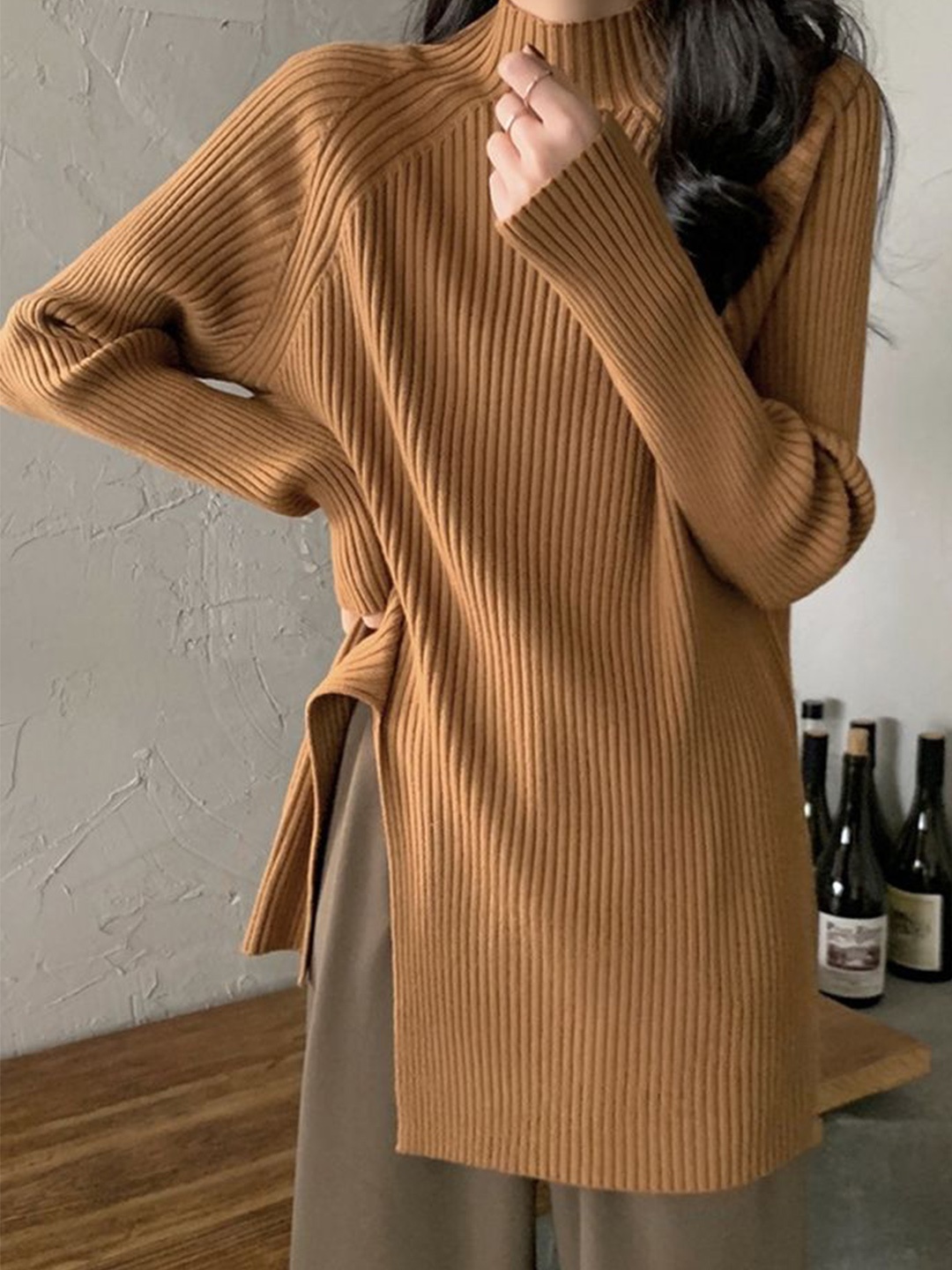 

LULU & SKY Women High Neck Pullover Sweaters, Brown