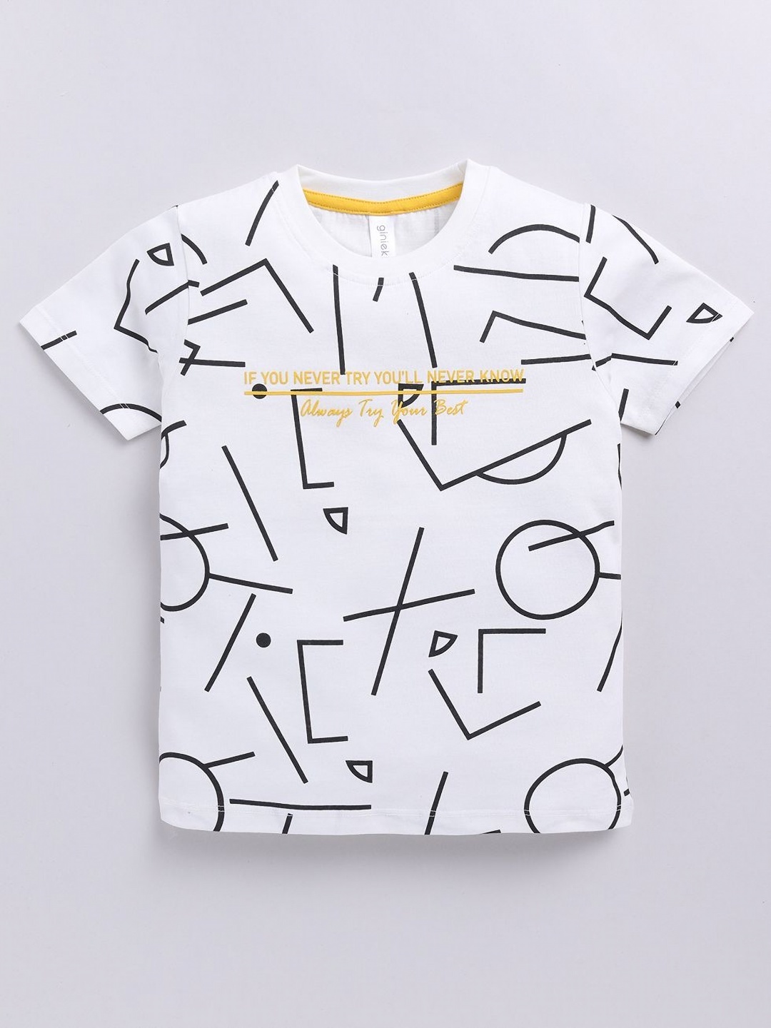 

Ginie Boys Typography Printed Round Neck Cotton T-shirt, White