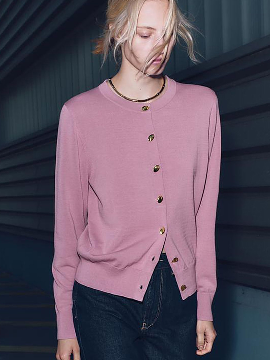 

LULU & SKY Women Round Neck Cardigan Sweaters, Pink