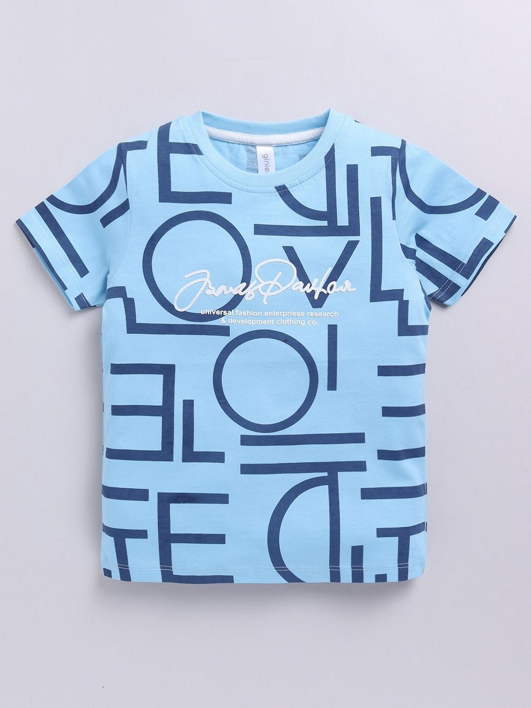 

Ginie Boys Typography Printed Round Neck Cotton T-shirt, Blue