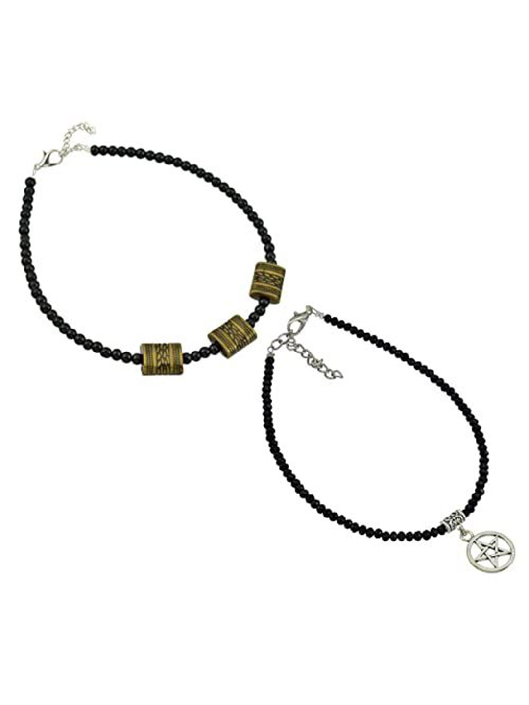 

HIGH TRENDZ Women Set of 2 Anklets, Black