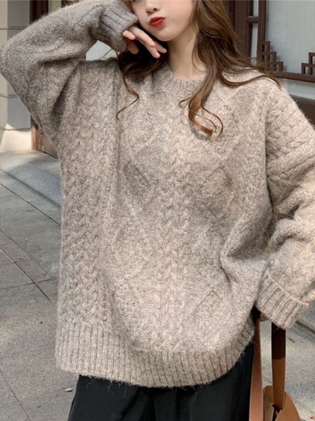 

LULU & SKY Women Cable Knit Pullover, Camel brown