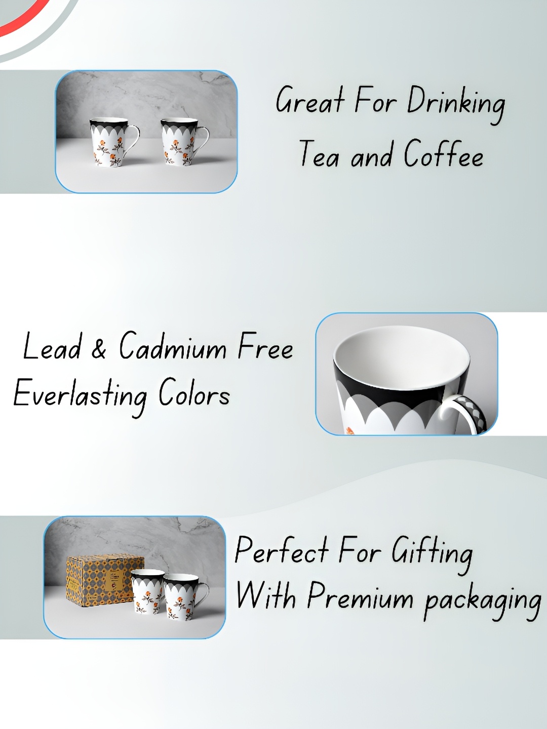 

India Circus Zing White & Grey 2 Pieces Printed Ceramic Mug 340 ml