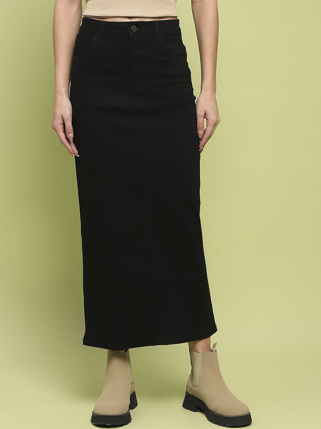 

Madame Women Denim Maxi Skirt, Black