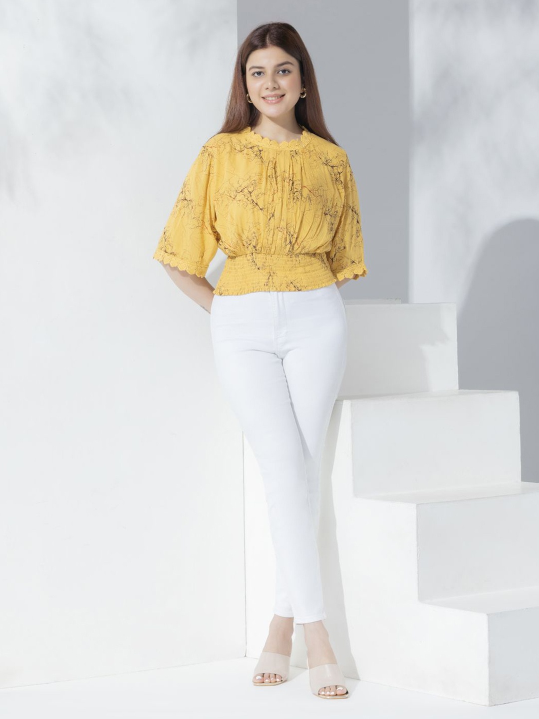 

Aumbe Flared Sleeve Velvet Top, Yellow
