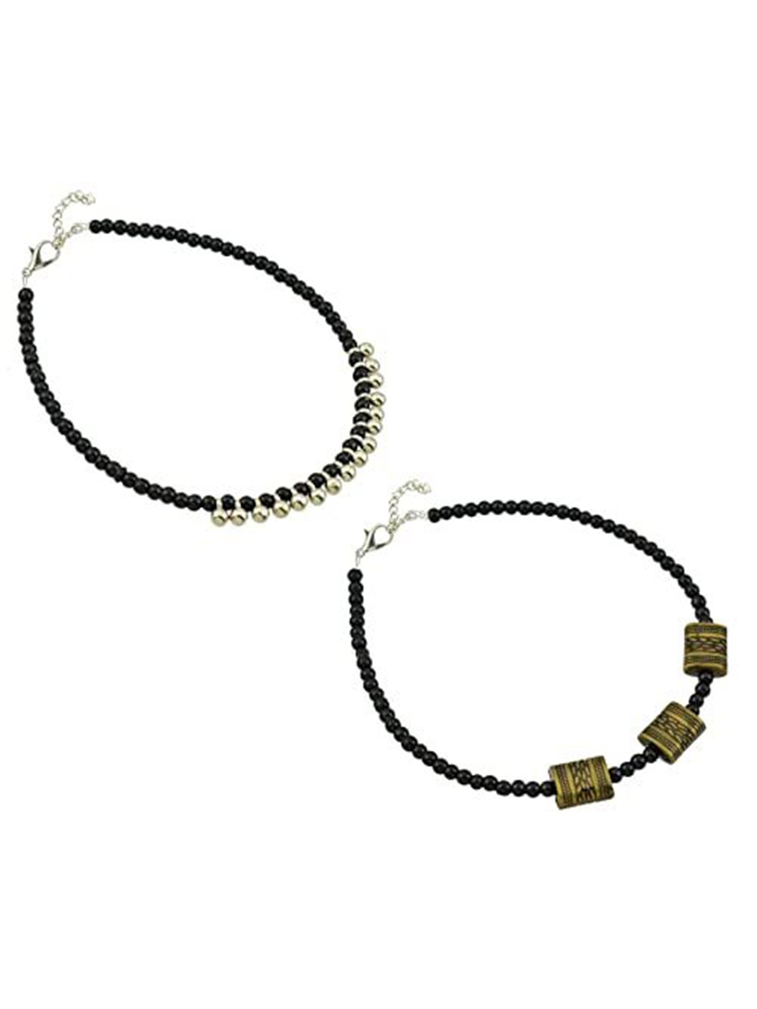 

HIGH TRENDZ Women Set of 2 Anklets, Black