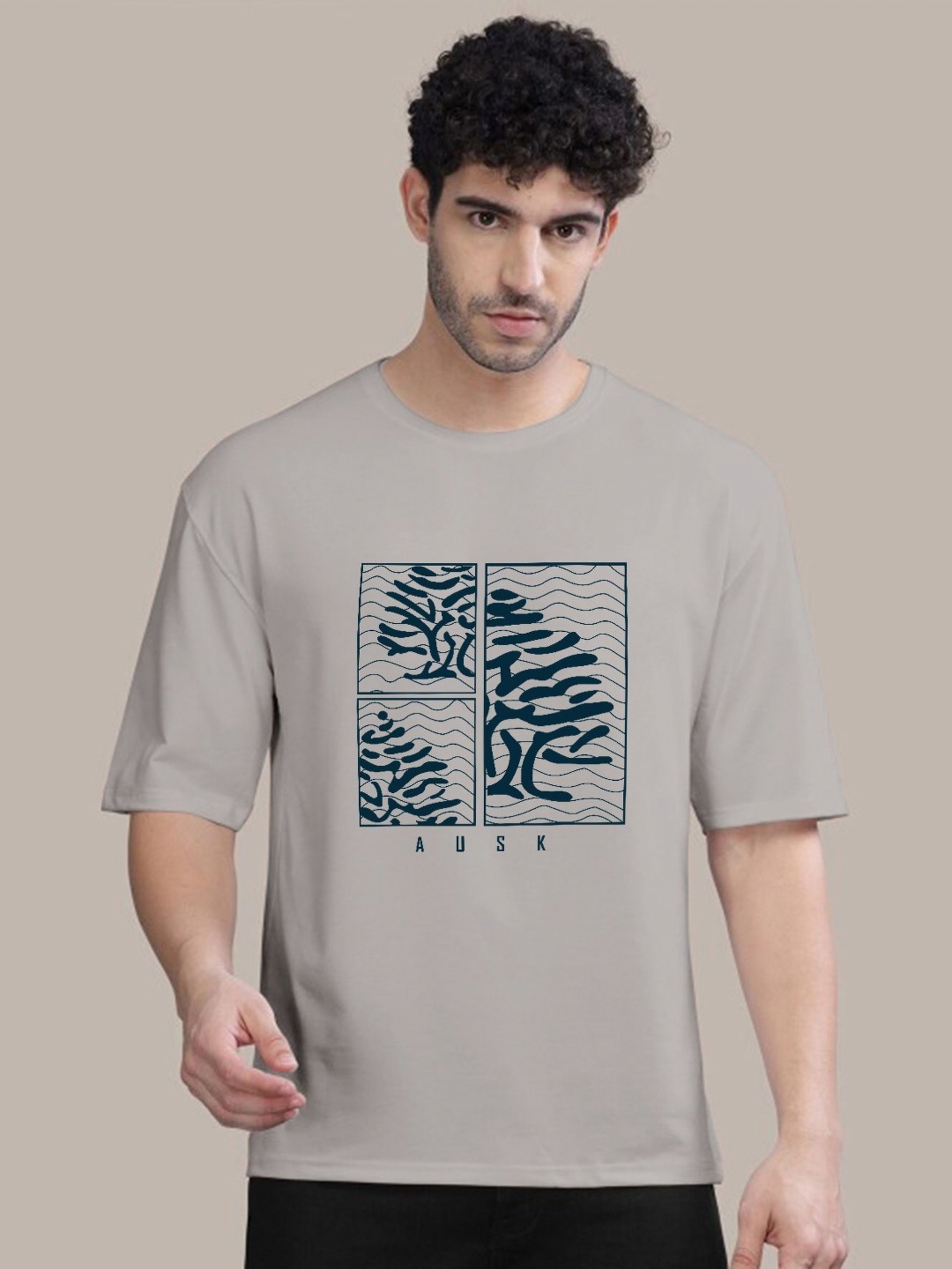 

AUSK Men Graphic Printed Oversized T-shirt, Grey