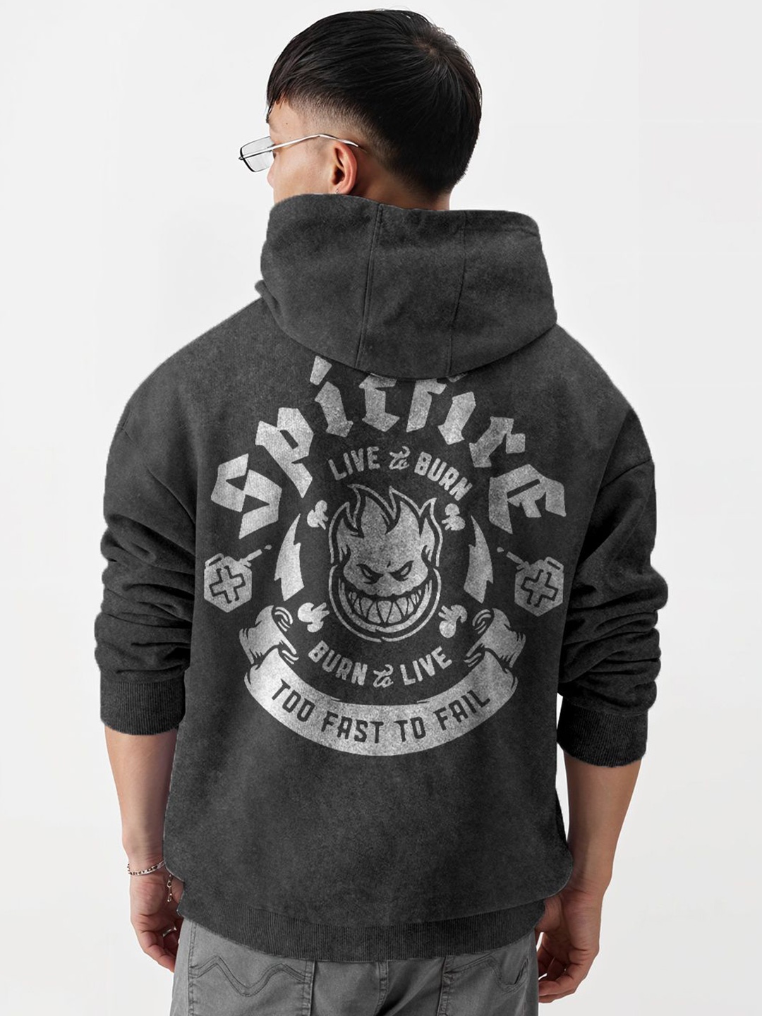 

Crazymonk Men Printed Hooded Sweatshirt, Black