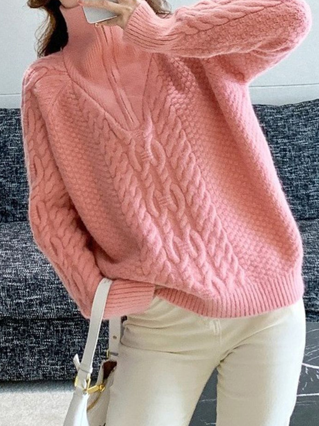 

LULU & SKY Women Cable Knit Self Design Pullover, Pink