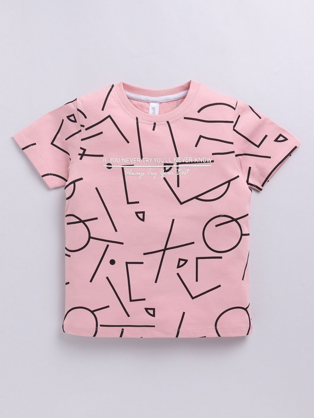 

Ginie Boys Typography Printed Round Neck Cotton T-shirt, Pink
