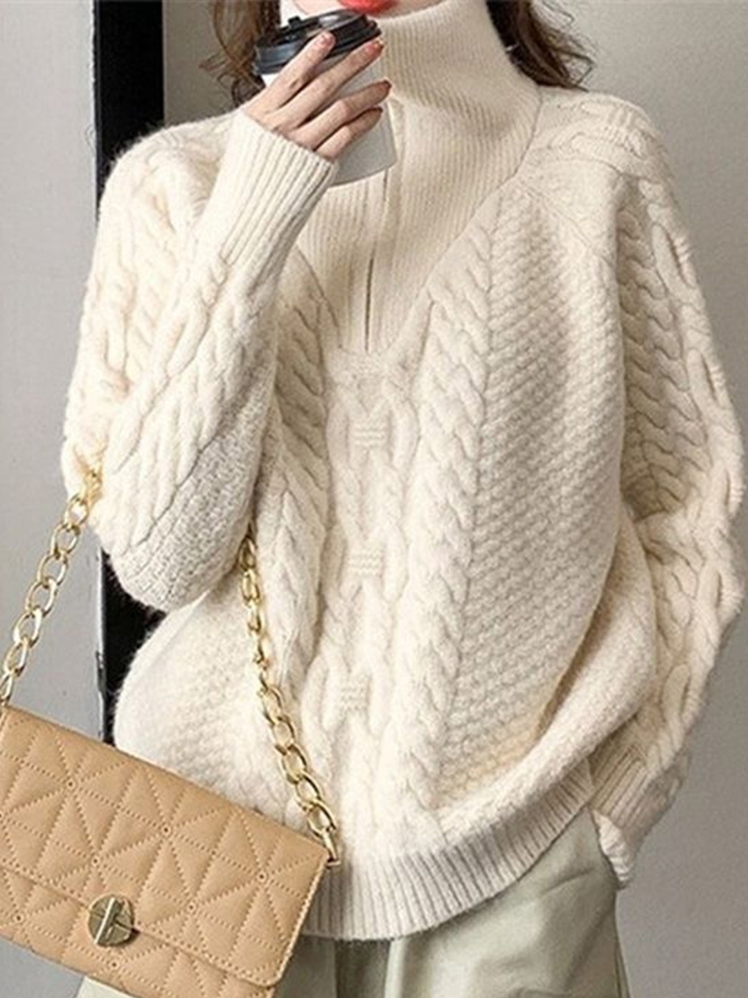 

LULU & SKY Women Cable Knit Pullover Sweaters, White