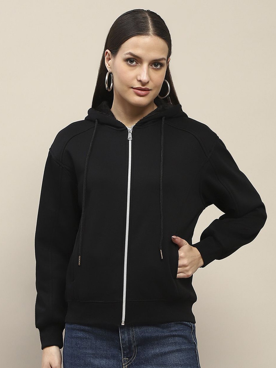 

Madame Women Long Sleeves Hooded Sweatshirt, Black