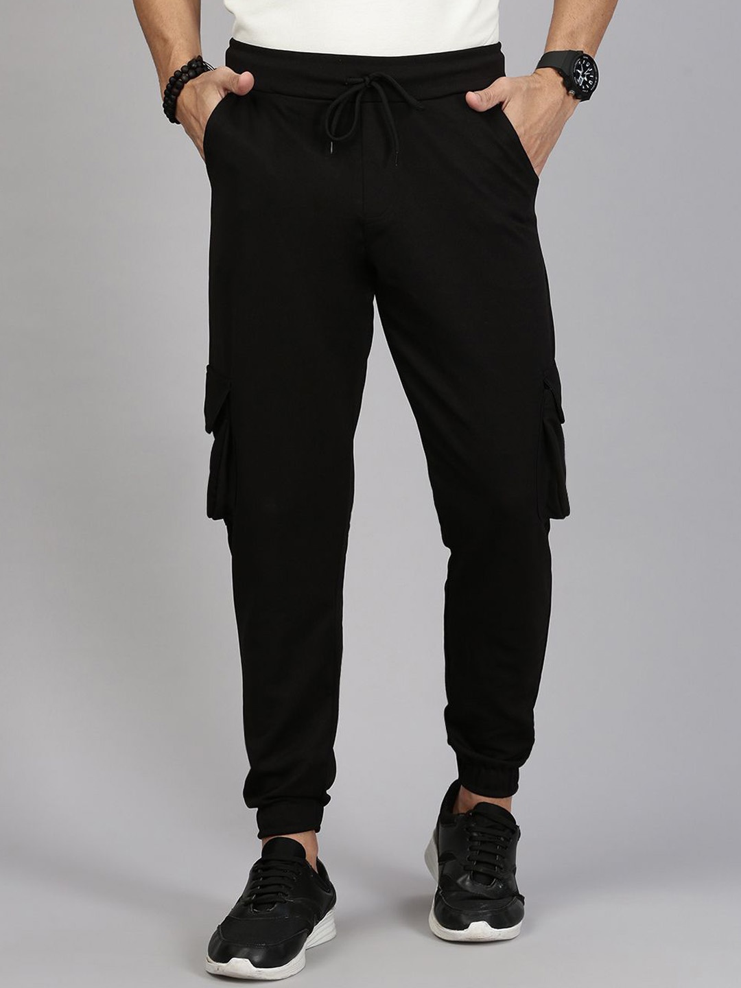 

MADSTO Men Regular Fit Cargo Joggers Trackpants, Black