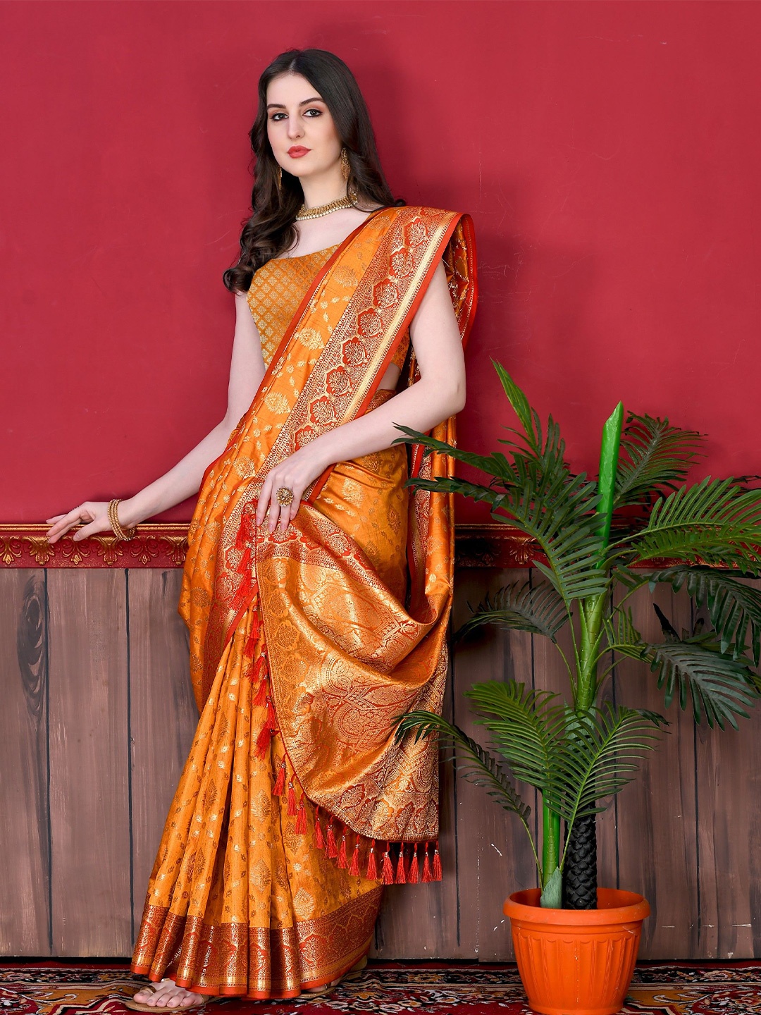 

Anaita Woven Design Zari Banarasi Saree, Orange
