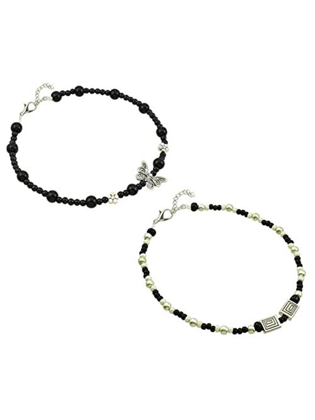 

HIGH TRENDZ Women Set of 2 Anklets, Black