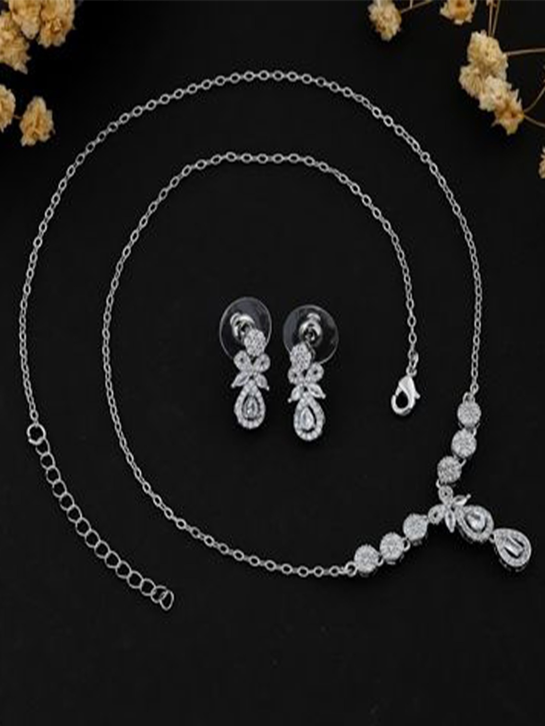 

SKY SHOPPERS Silver Plated CZ Studded Jewellery Set