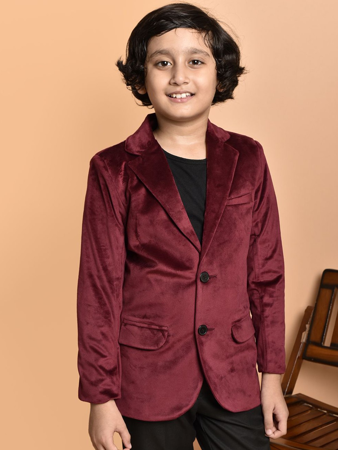 

PRINTINDIA Boys Slim-Fit Notched Lapel Single-Breasted Blazer, Maroon