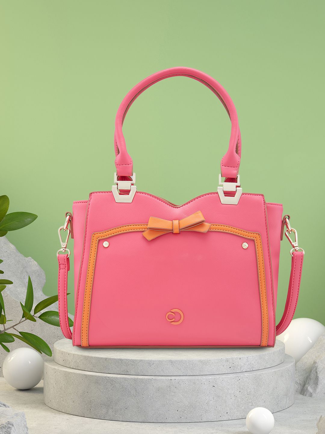 

Caprese PU Structured Satchel Bag, Pink