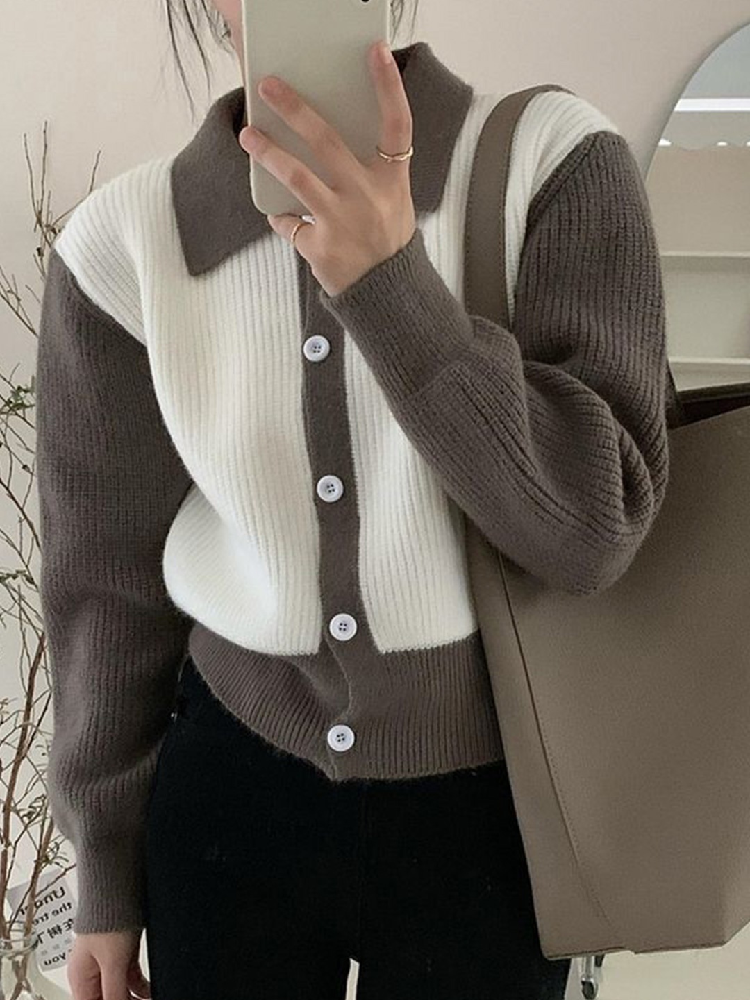 

LULU & SKY Ribbed Colourblocked Cardigan Sweaters, Grey