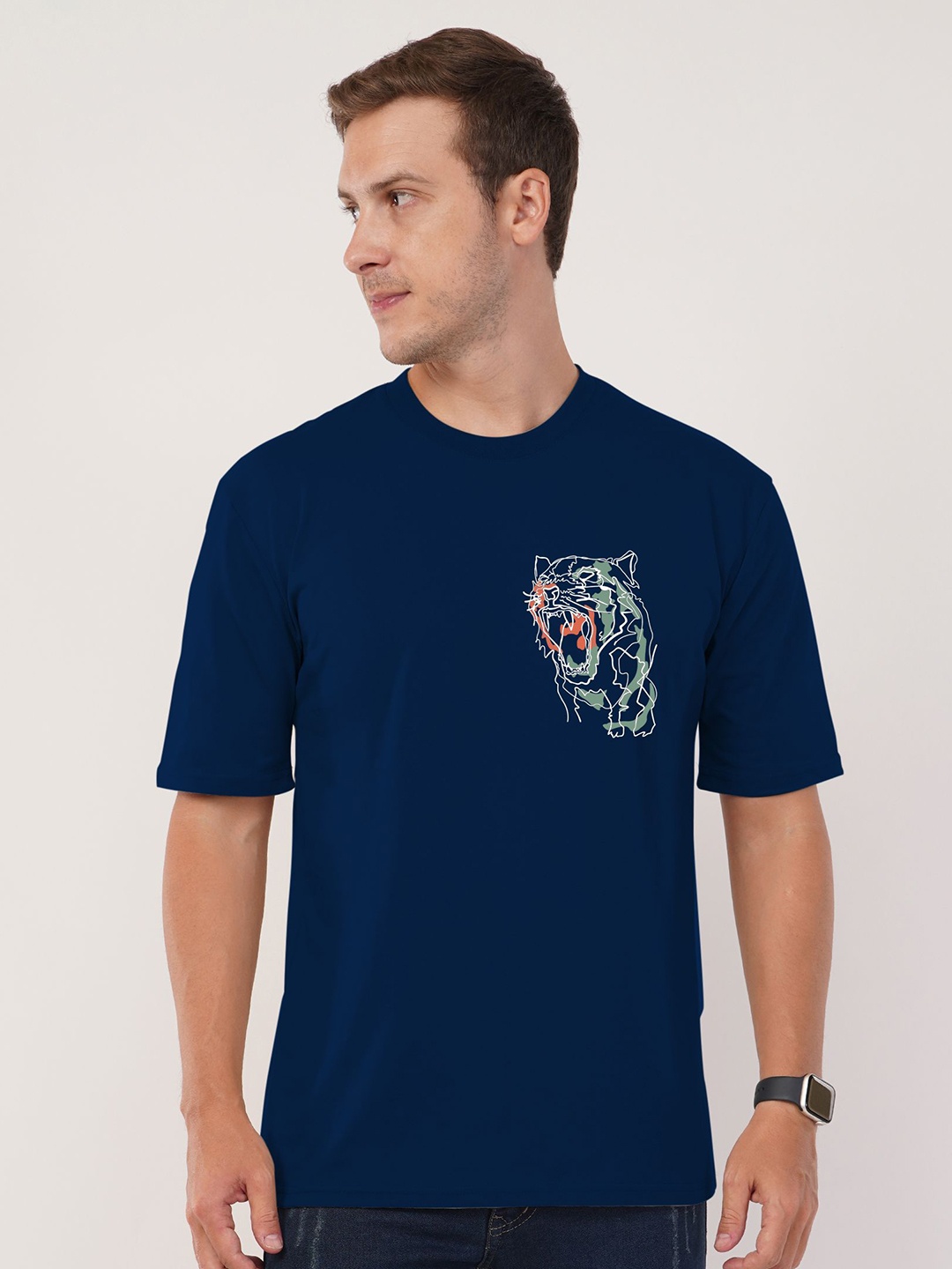 

AUSK Front & Back Printed Half Sleeve Round Neck Tshirt, Navy blue