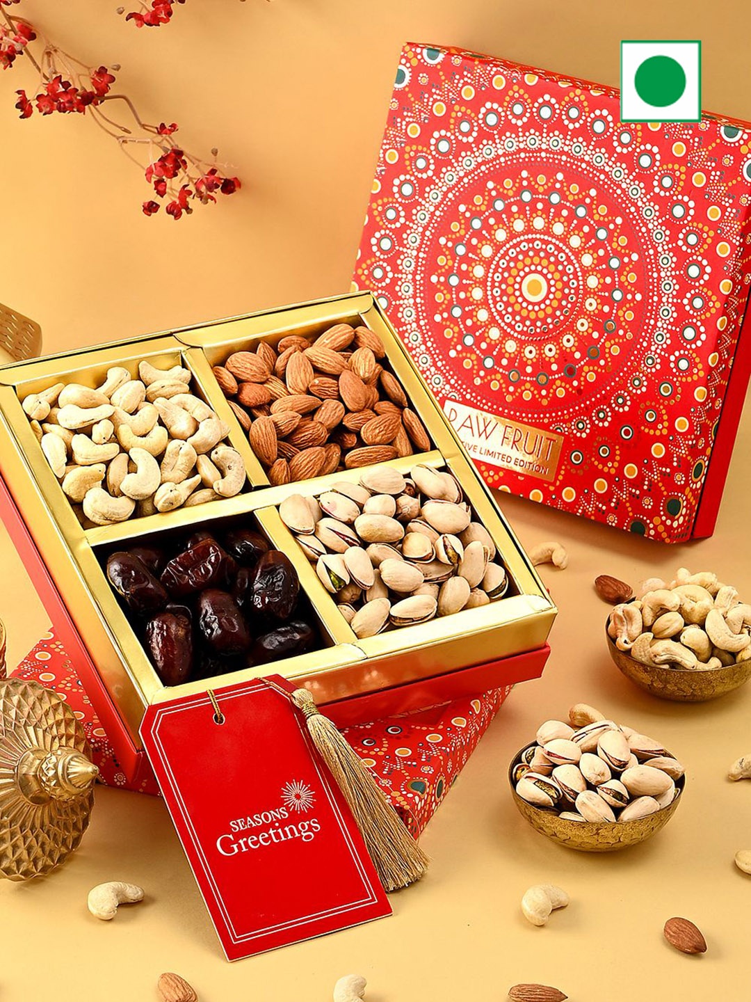 

RawFruit Pack of 4 Eid Festive Dry Fruits Gift Set, Red