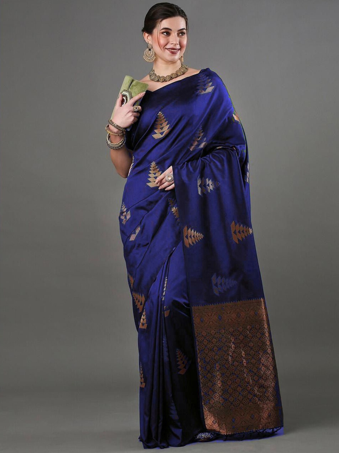 

Fashion Booms Ethnic Motifs Woven Design Zari Pure Silk Banarasi Saree, Blue