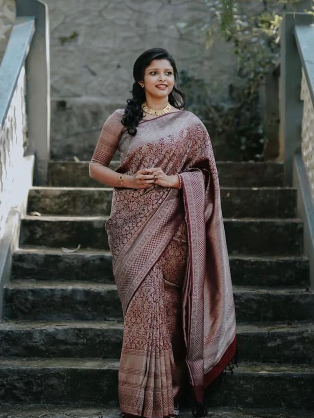 

Fashion Booms Ethnic Motifs Woven Design Zari Pure Silk Banarasi Saree, Maroon