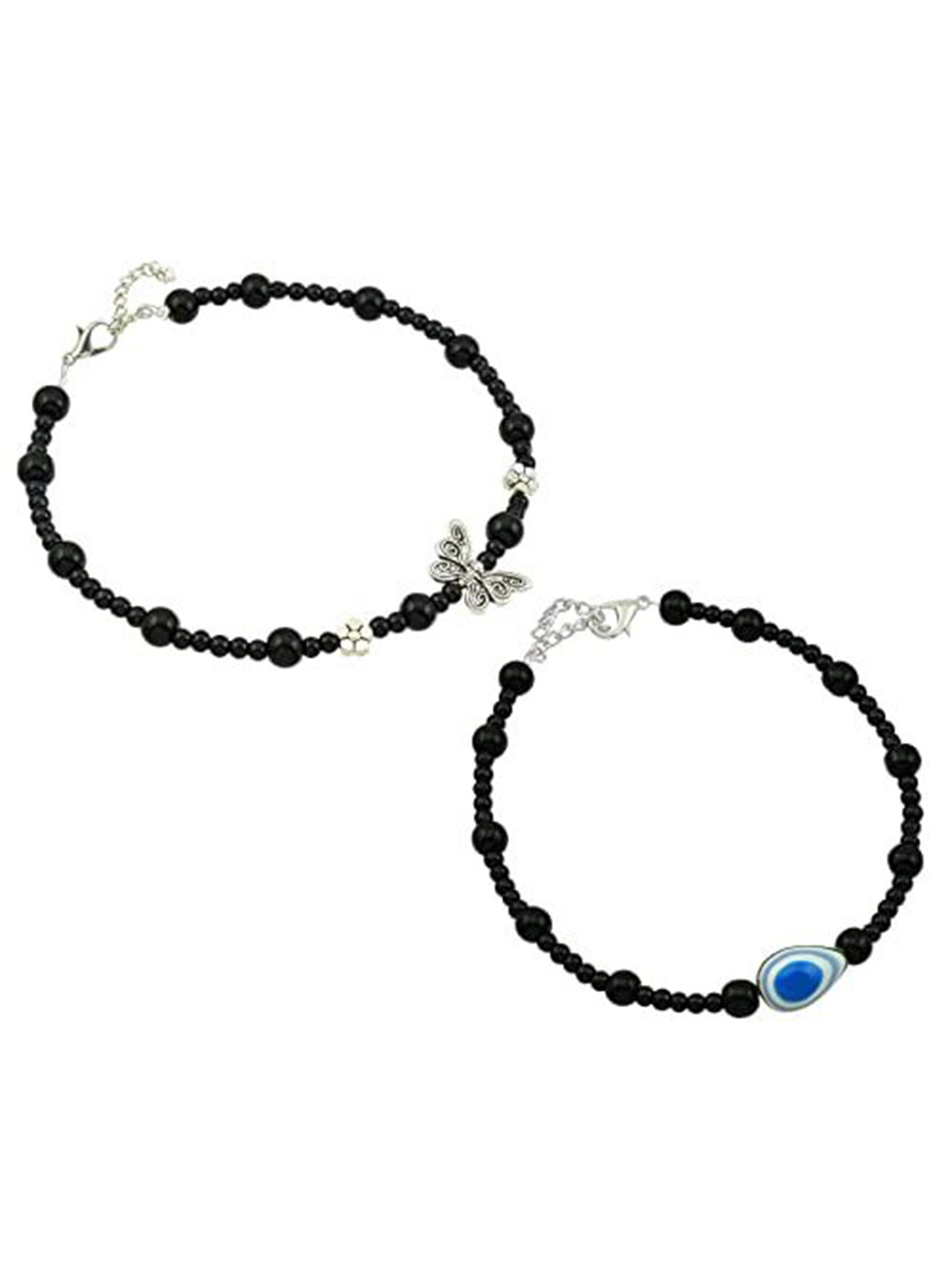 

HIGH TRENDZ Women Set of 2 Anklets, Black