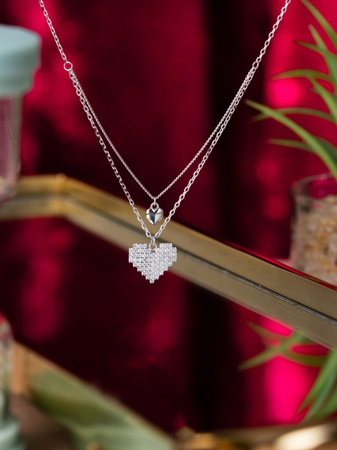 

GLYTERS 925 Sterling Silver-Plated Cubic Zirconia Studded Chain