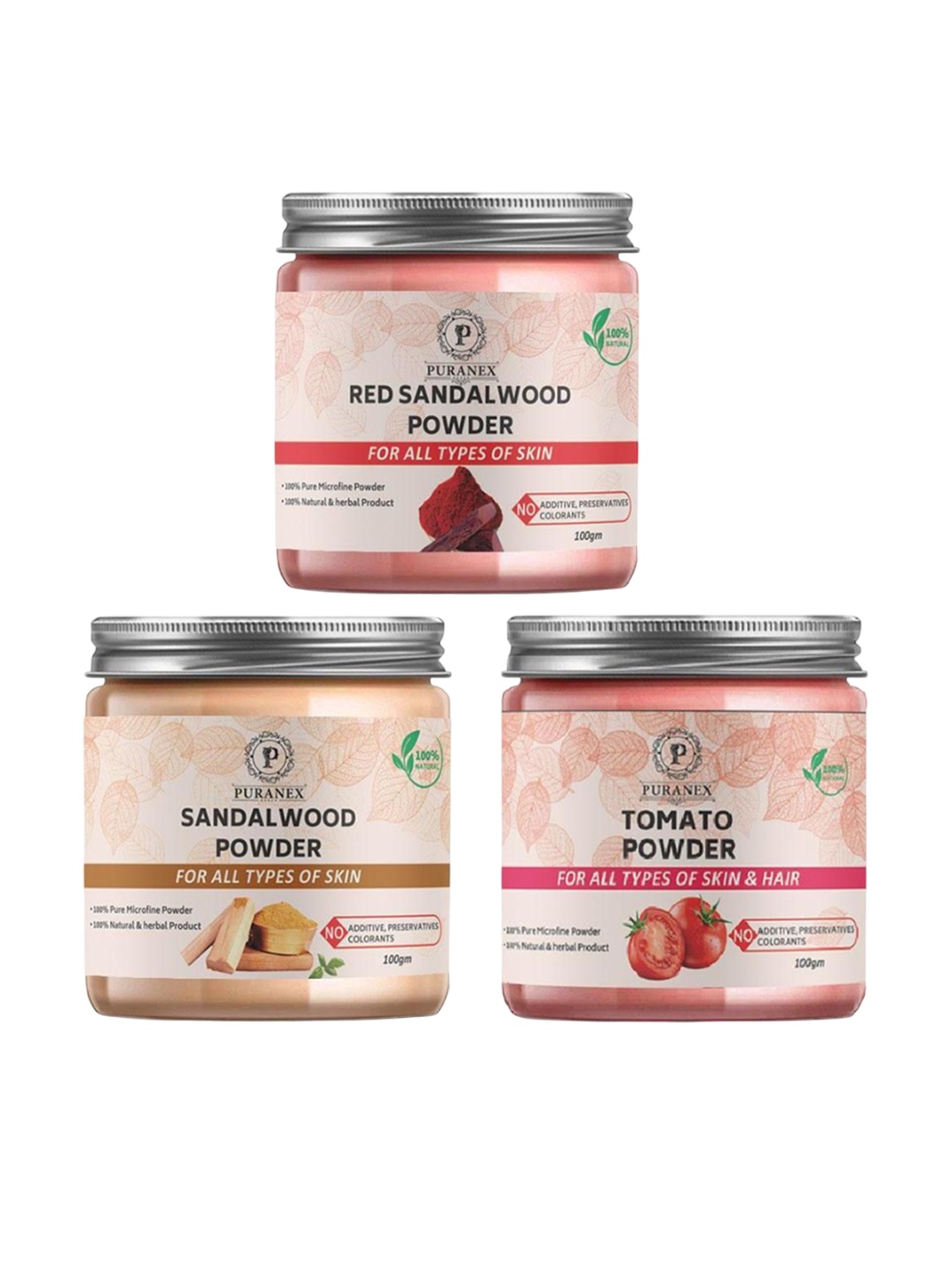 

Puranex Set Of 3 Red Sandal Wood - Sandalwood & Tomato Powder - 100 g Each, Pink