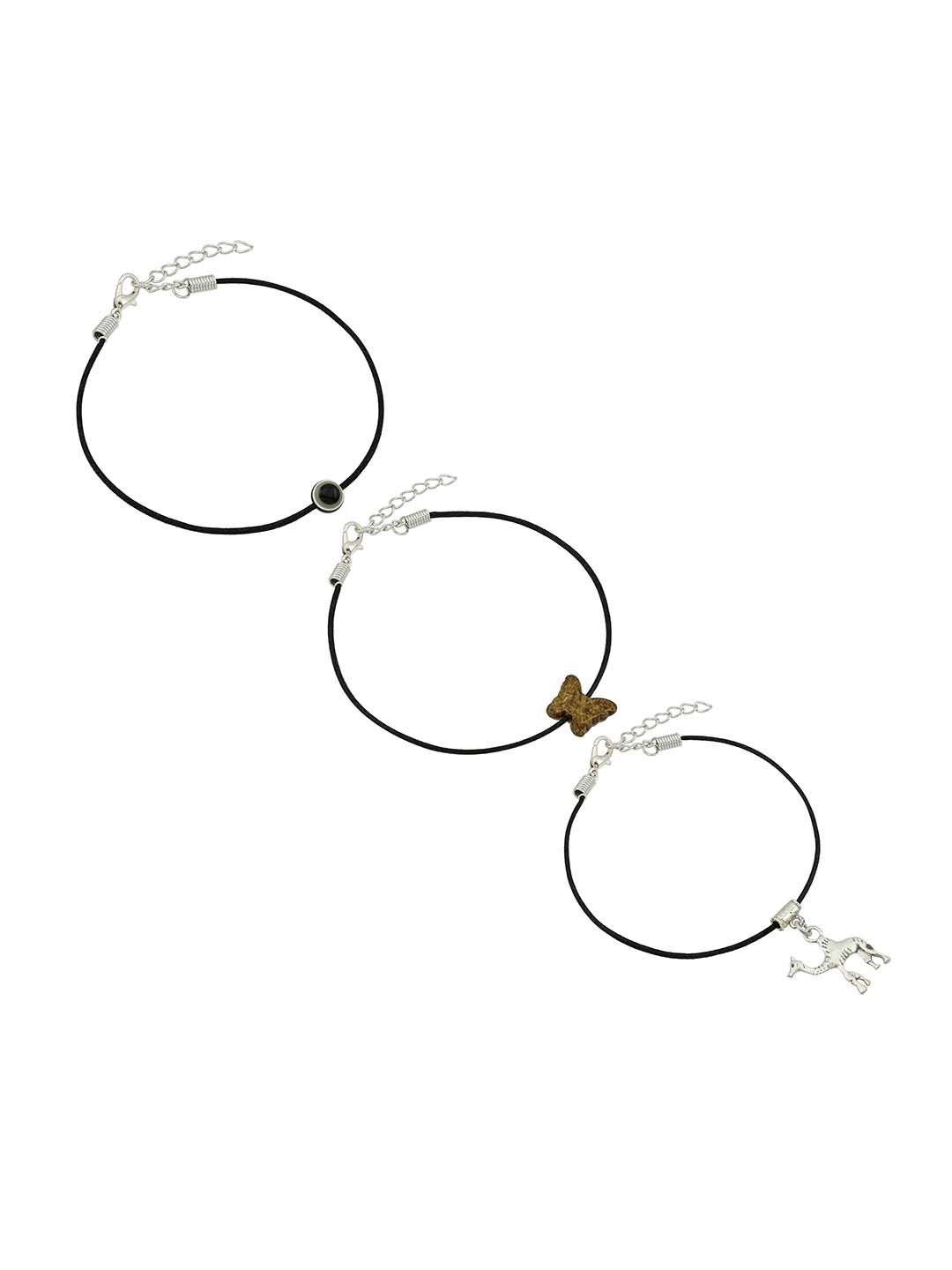 

HIGH TRENDZ Women Set of 3 Anklets, Black