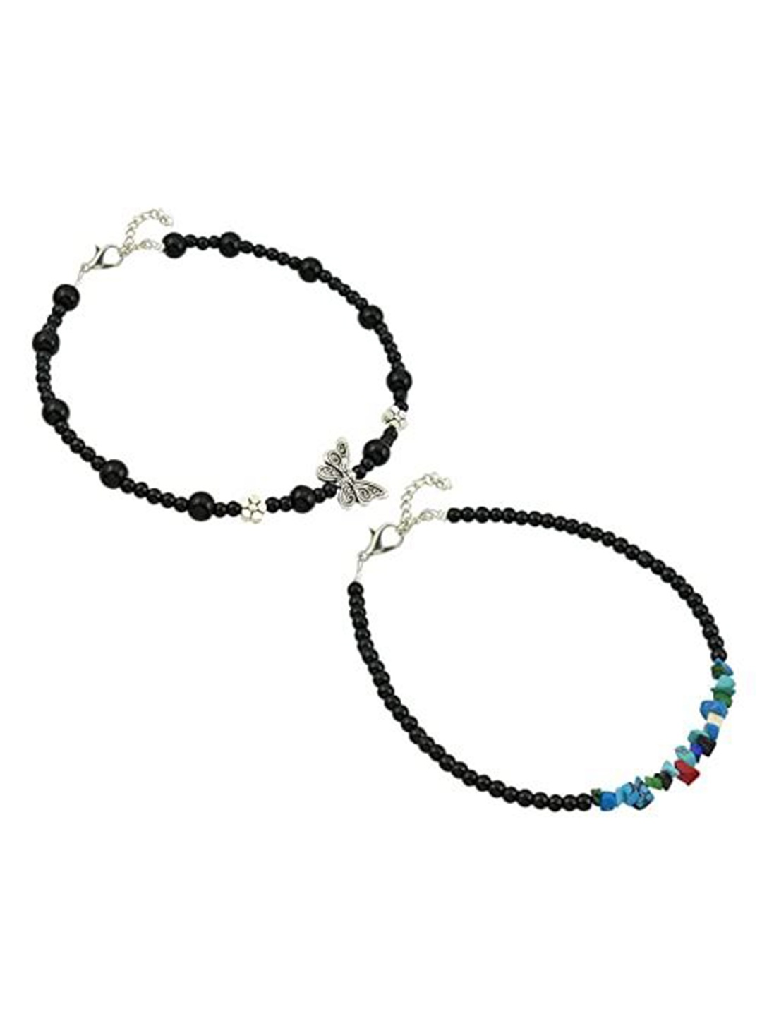 

HIGH TRENDZ Women Set of 2 Anklets, Black
